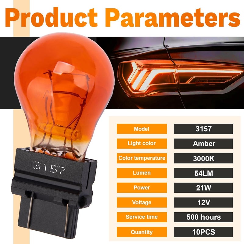 ecocstm 10 PCS 3157 Tail Light Bulb, Miniature Brake Light Bulb, Waterproof Turn Signal Bulb, Automotive Side Marker Tail Light Replacement for Truck SUV Car (Amber) - Image 2